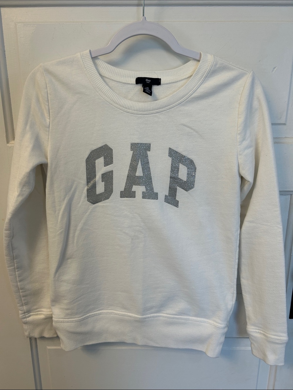 GAP Cream Sweatshirt with Silver Glitter Logo